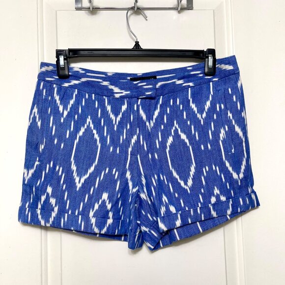 J. Crew Sunwashed Cotton Cuffed Shorts Blue Ikat Mid-Rise 10 - Picture 4 of 11